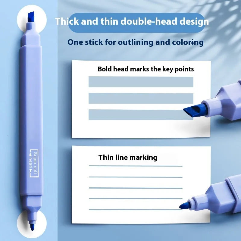 Set of double-headed fluorescent marker pens showing two coloured tips, available in mix colours or themed series packs.