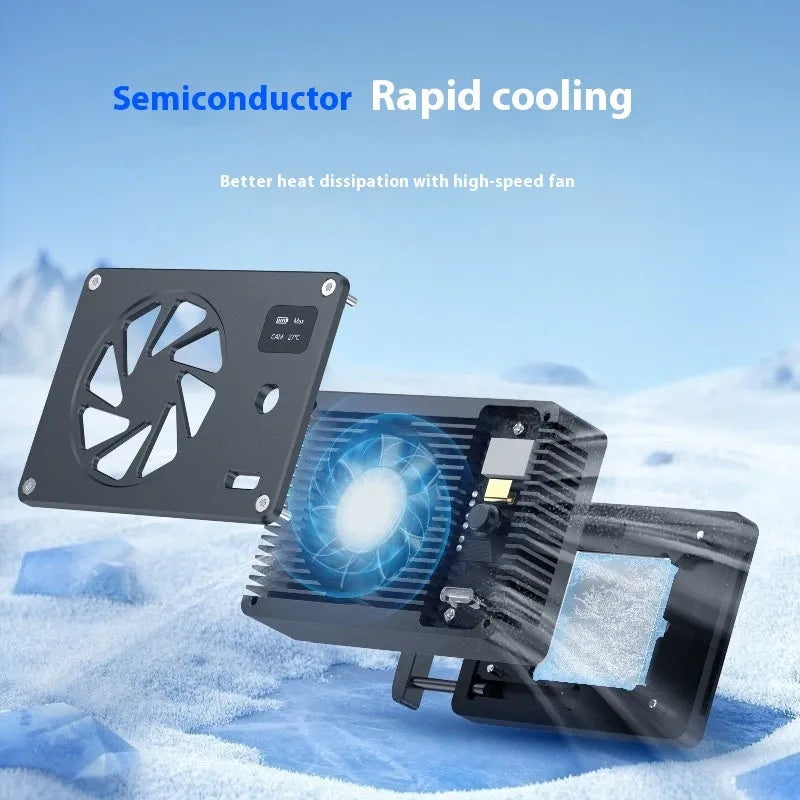 Black aluminium alloy PC cooling radiator with integrated fan, dimensions 89mm by 52mm.