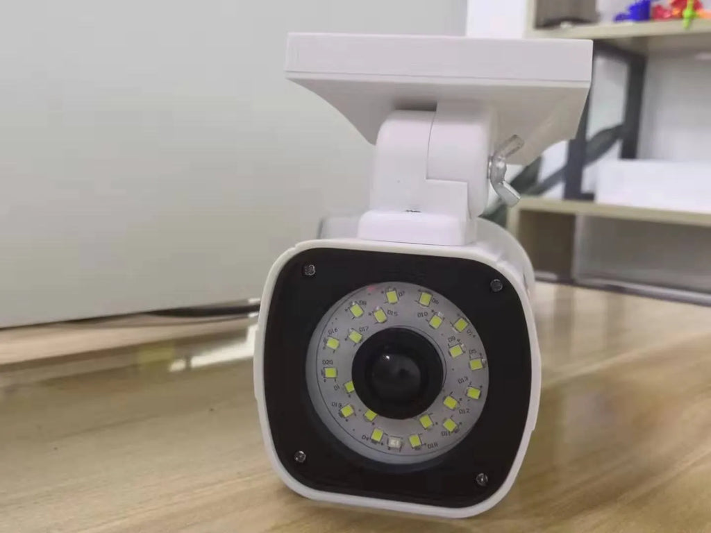 Solar garden light with simulation camera, 5W LED, IP67 waterproof, white 18 lights, aluminium alloy and ABS housing