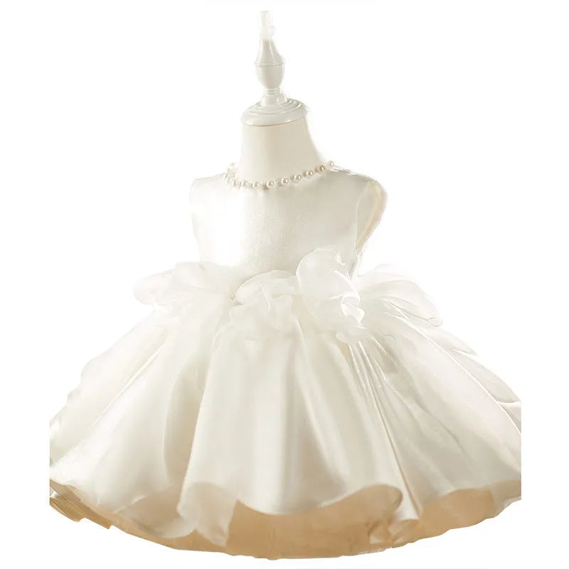 White pettiskirt baby birthday dress in polyester blend, princess style, sizes 80cm to 160cm