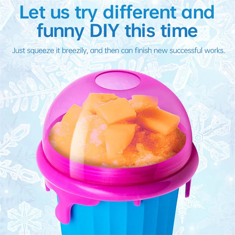 Blue 500ml slushy maker cup with quick-freeze function for homemade smoothies and ice cream.