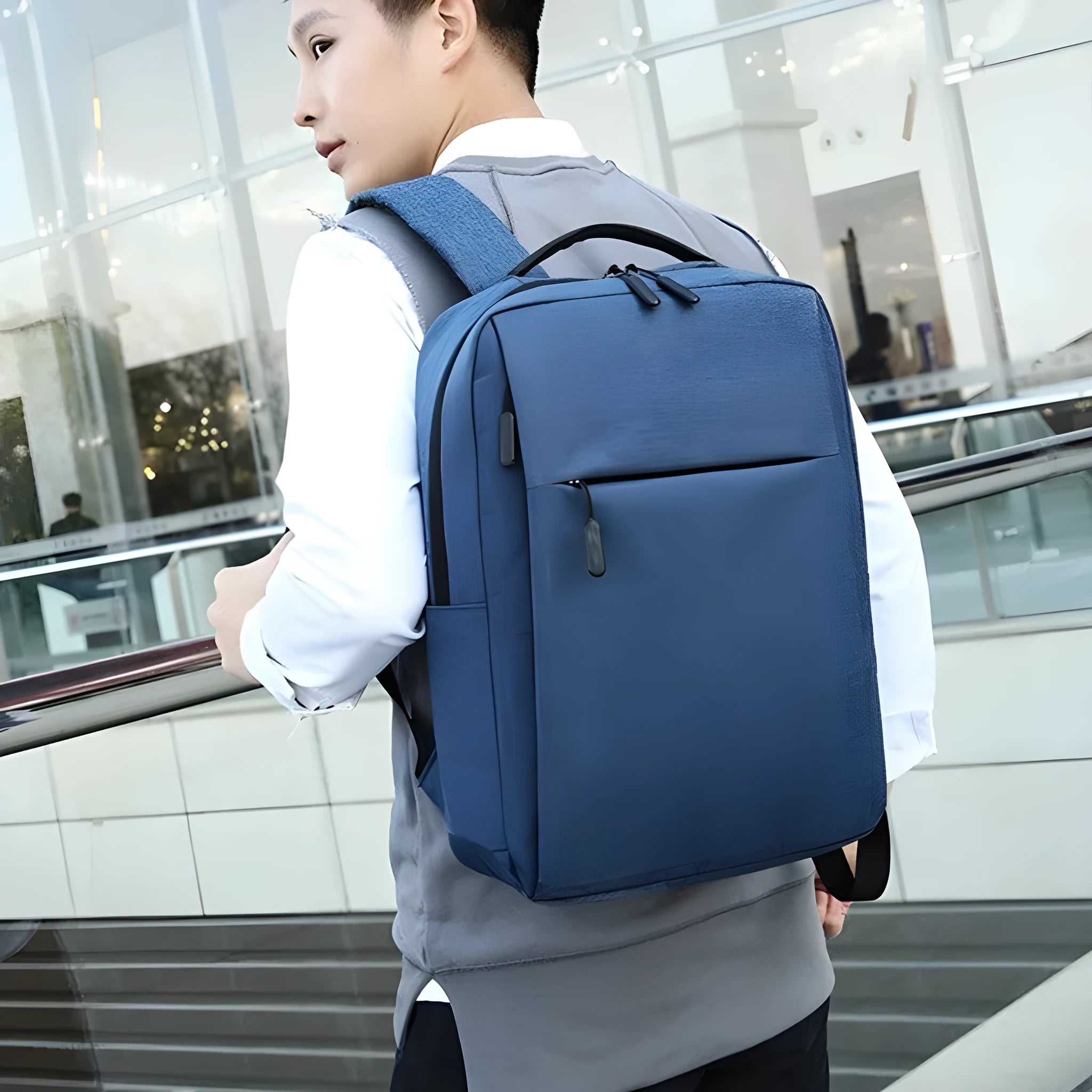 Large black Oxford cloth sports backpack with curved shoulder straps shown on a neutral background