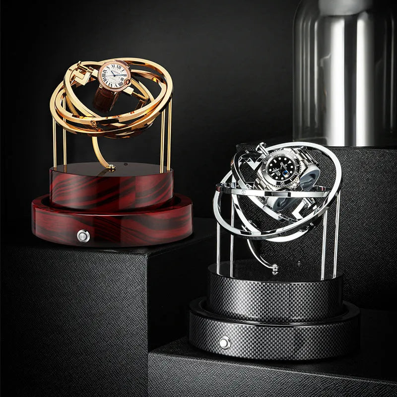 Glass cover mechanical watch shaker with Japan Mabuchi silent motor, 18cm x 18cm x 23cm, Gold or Silver, two pillows included