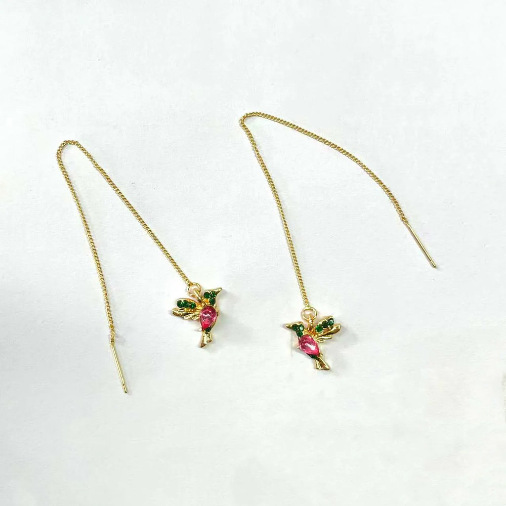 Bird hanging long earrings for women with mixed zirconium wings in blue, red, and red lvzuan colour options