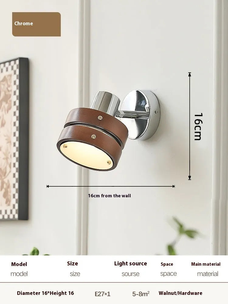 Nordic style indoor wall lamp with a walnut-colour metal shade