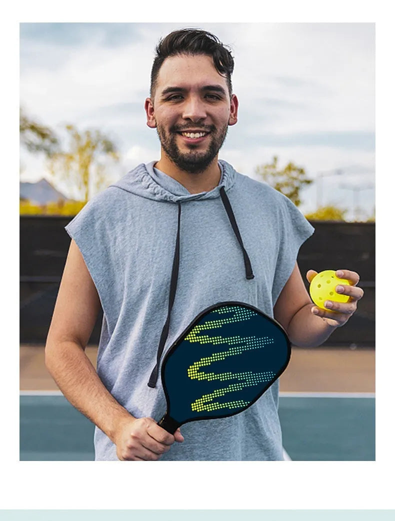 A high-density fibreglass outdoor table tennis racket with a classic paddle shape on a plain background.