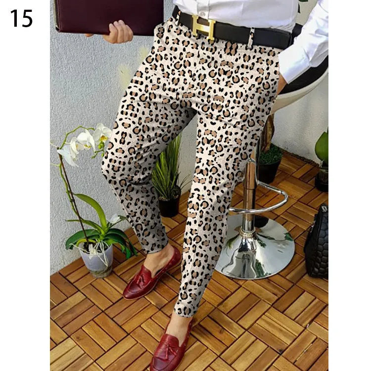 Men's slim-fit plaid casual trousers in colour RKKZ49, showing straight leg and mid waist design.