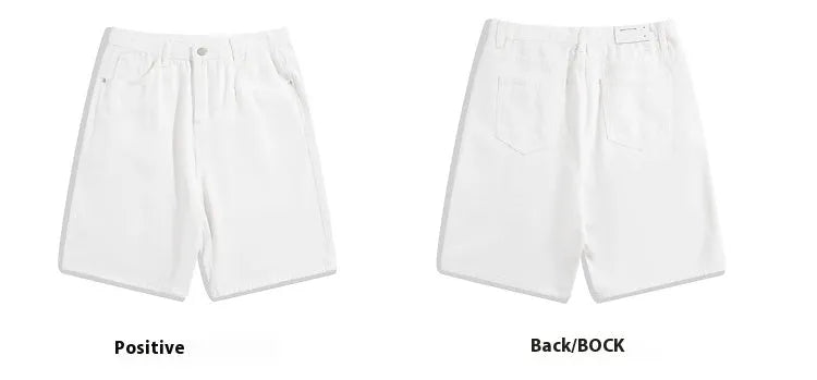 Men's straight-leg denim shorts in light blue on a mid waist, featuring a five-point cut and zip fly.