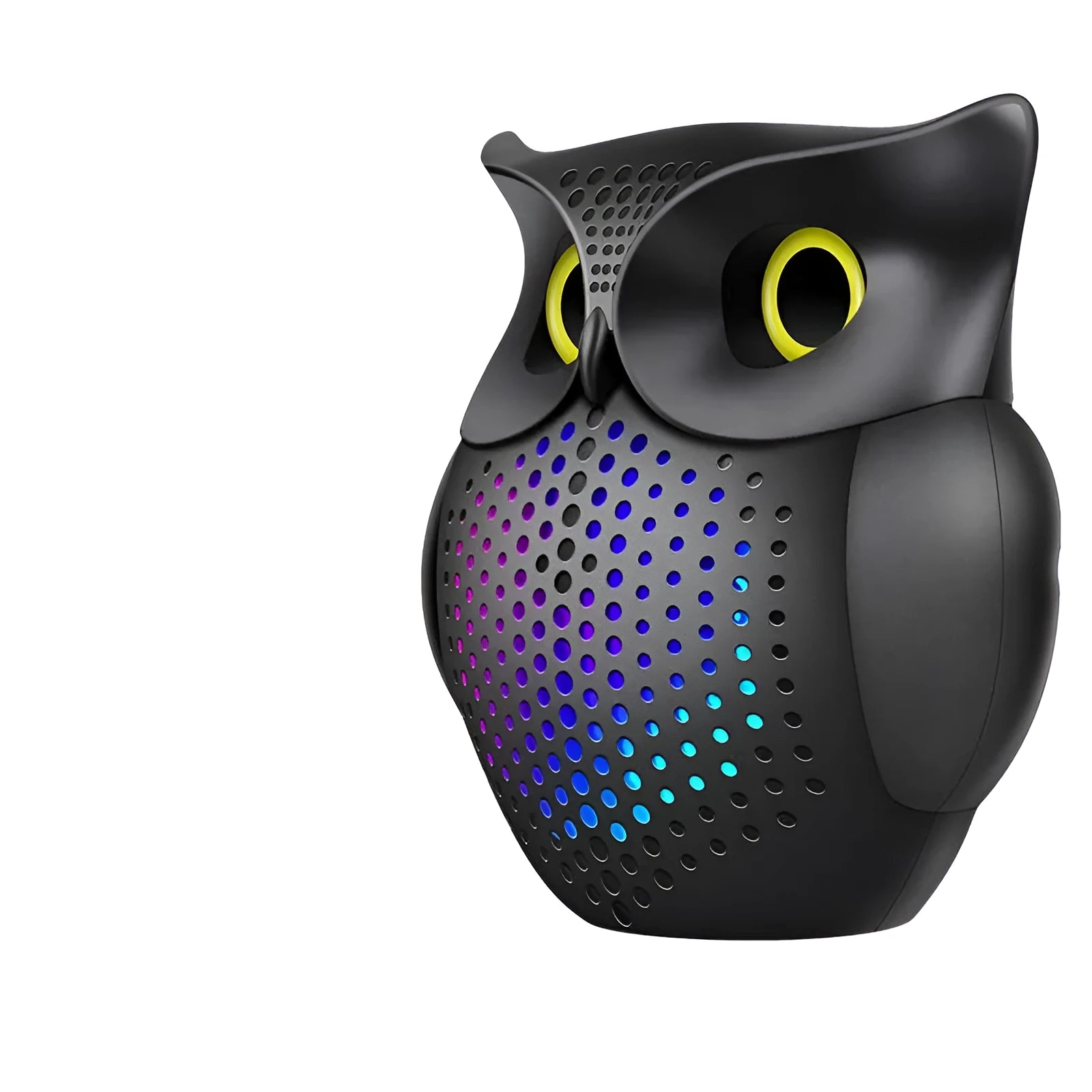 Black owl-designed wireless Bluetooth speaker with USB cable