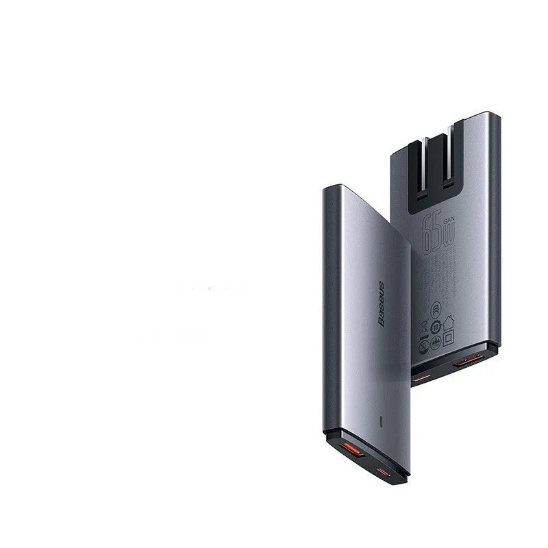 Moon shadow grey 65W GaN fast charger with Type-C cable on a desk
