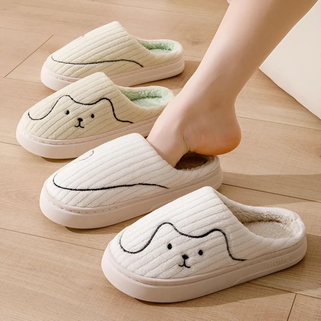 Striped cat slippers plush upper rubber sole non-slip indoor house shoes