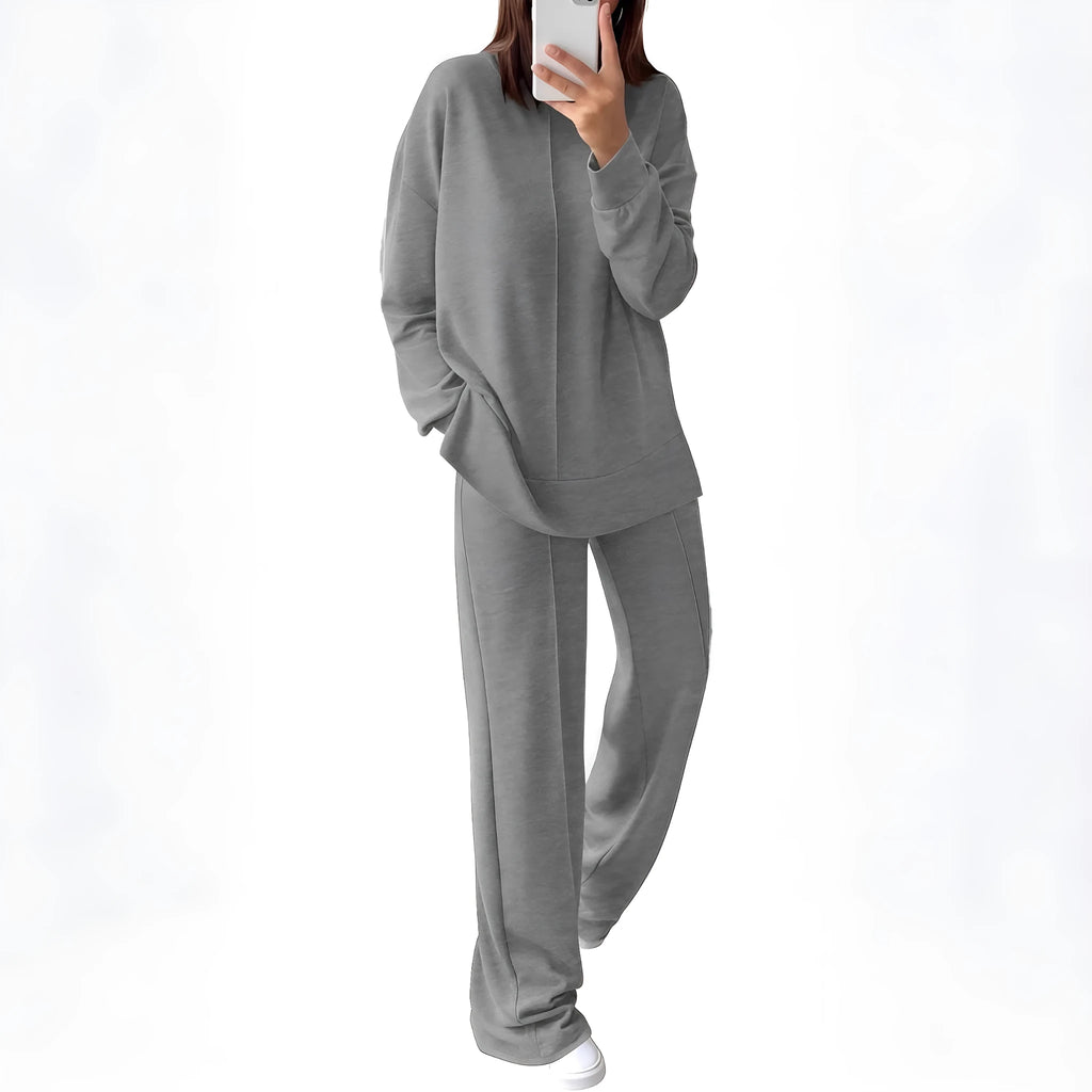 Women's army green polyester jogging suit set with long sleeve top and matching trousers
