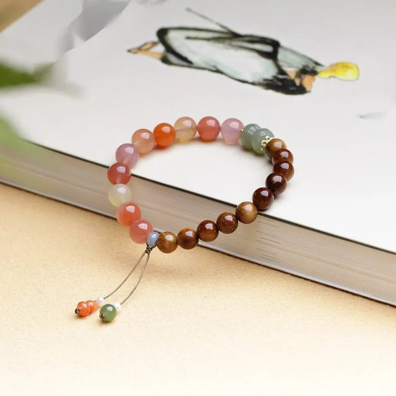 8mm Cook with Hetian Jade agate bracelet with diamond-shaped beads and persimmon elements