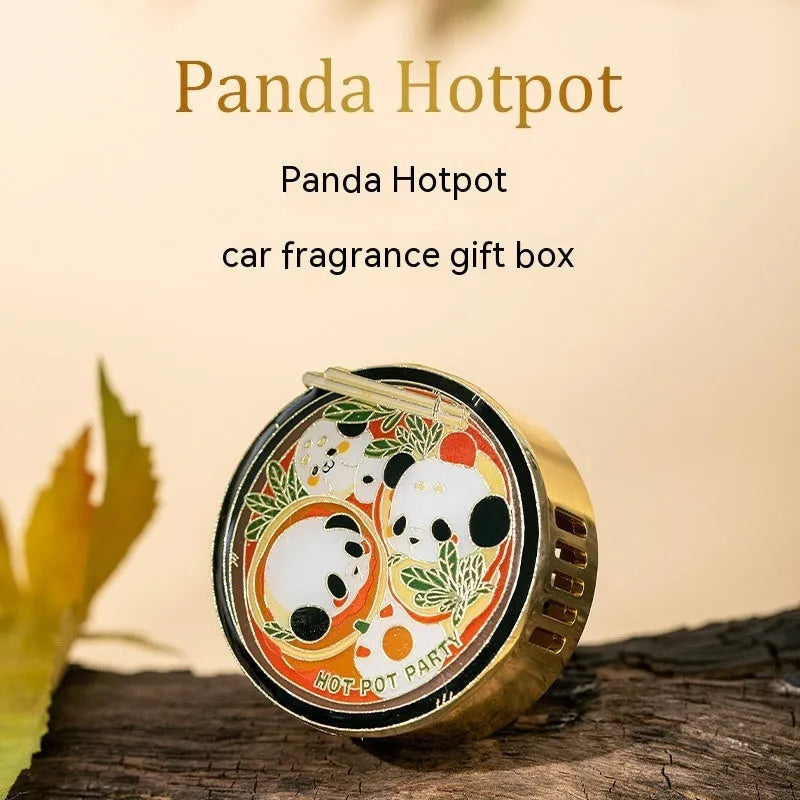 Panda hot pot design car air freshener with clip-on vent mount and diatomaceous earth fragrance tablets