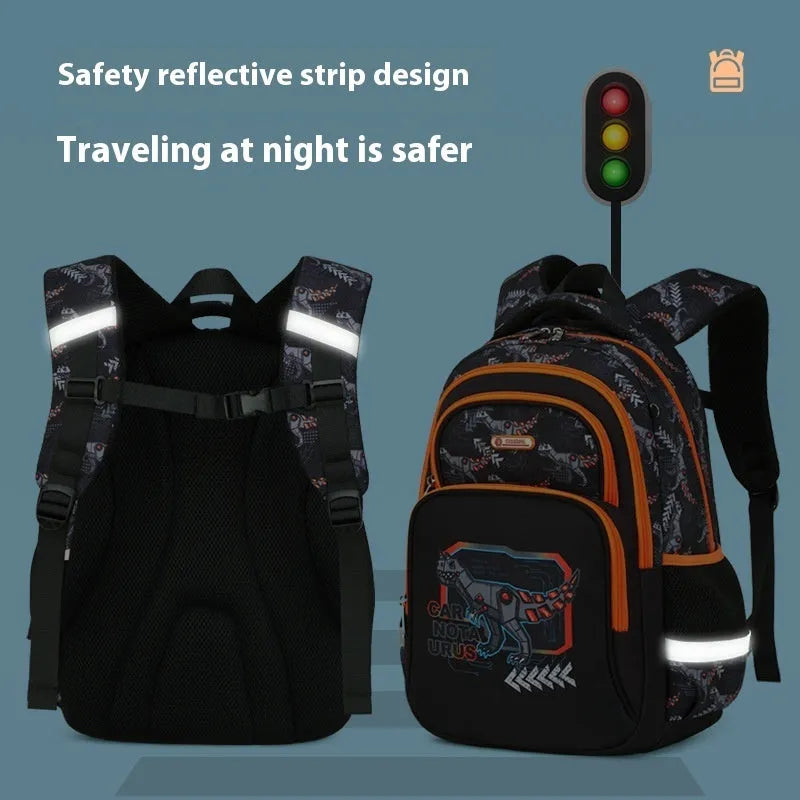 Lightweight Oxford cloth primary school schoolbag with animal pattern and curved shoulder straps, Grades 1-4.