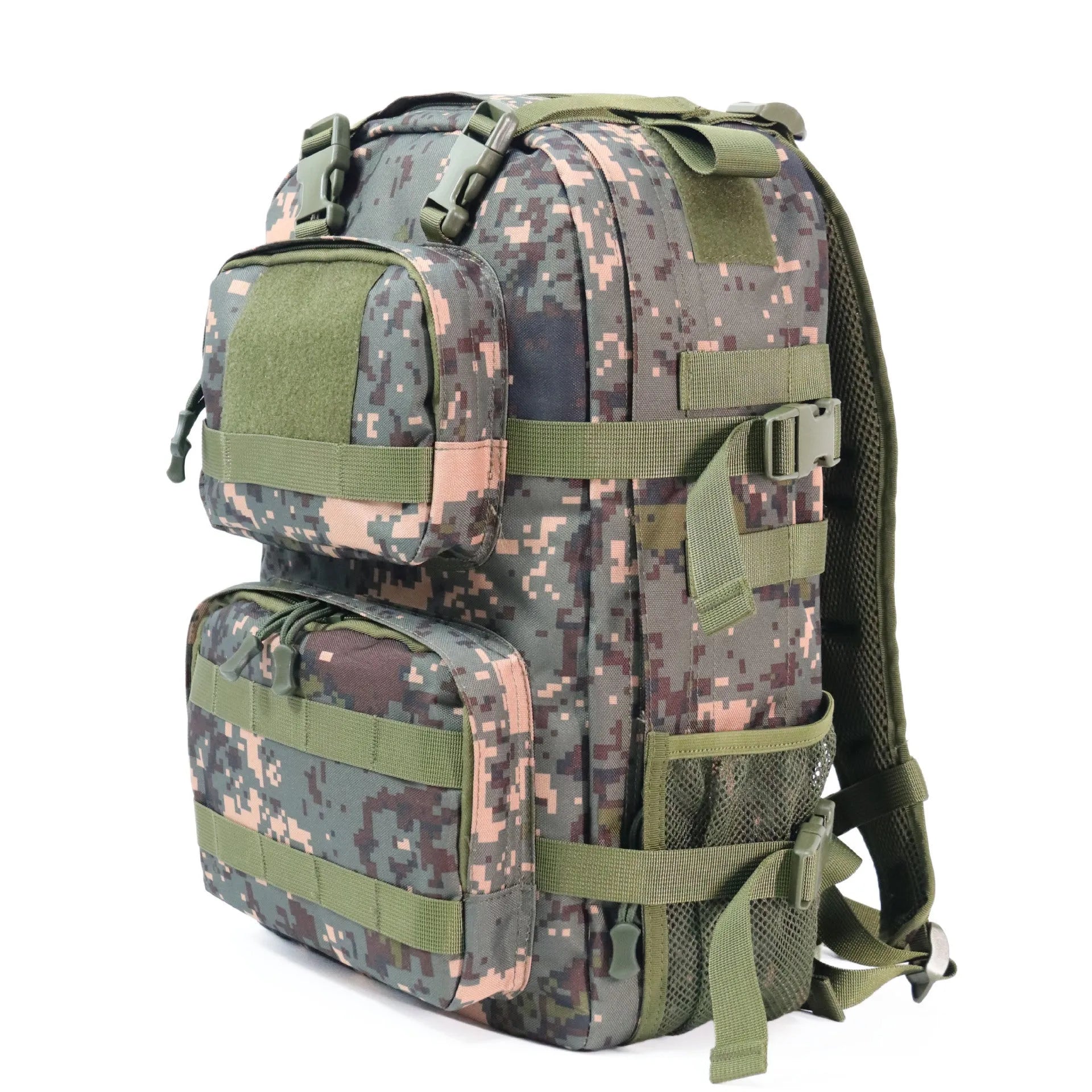 Camouflage pattern waterproof outdoor rucksack with 30x15x46 cm Oxford cloth construction and air pillow belt system