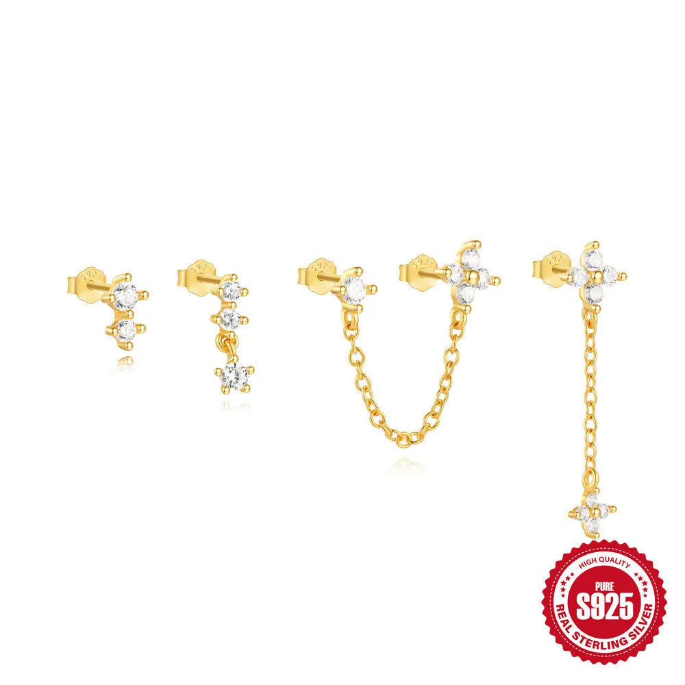 S925 sterling silver clover petal earrings with gold electroplating in geometric design for women