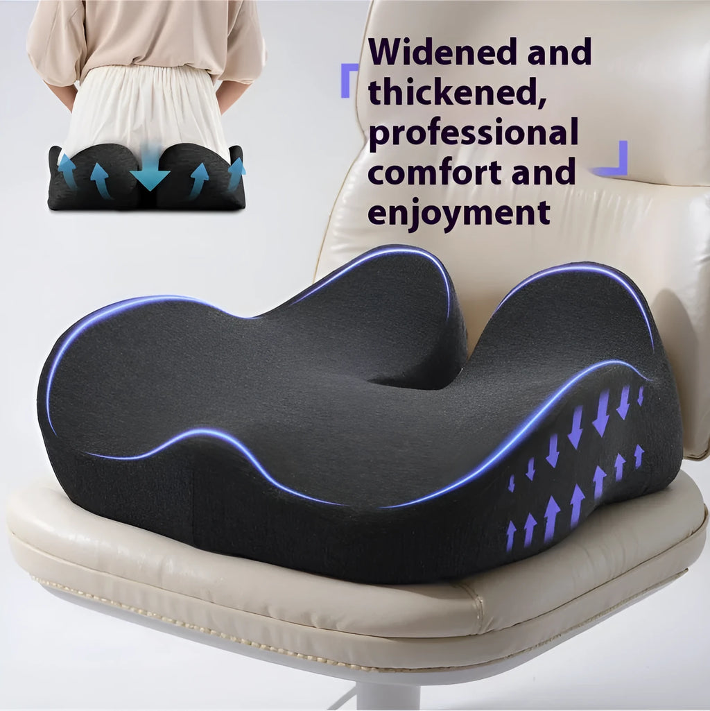 Memory foam office chair cushion in light grey, black, or green, 46x43x12cm.