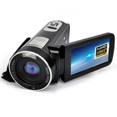 Black digital camera with 3.0 inch rotating LCD screen, CMOS sensor, HD 1080P video, 122x58x60mm, 315g