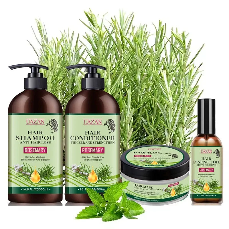 Rosemary shampoo and conditioner set with 500ml bottles, 250ml hair mask, and 50ml hair care oil