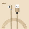 Black L-shape magnetic charging cable with aluminium housing and Micro USB, Type-C, and Lightning magnetic tips.