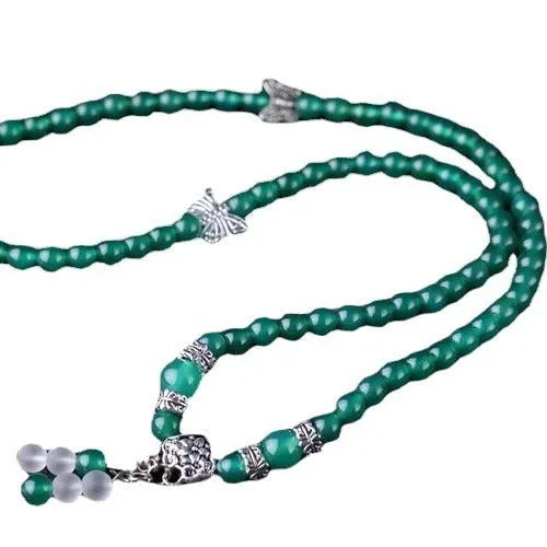 Green agate multi-layer bracelet with three circle strands and adjustable chain closure