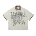 Men's loose asymmetric cotton top with graffiti print in blue or red.
