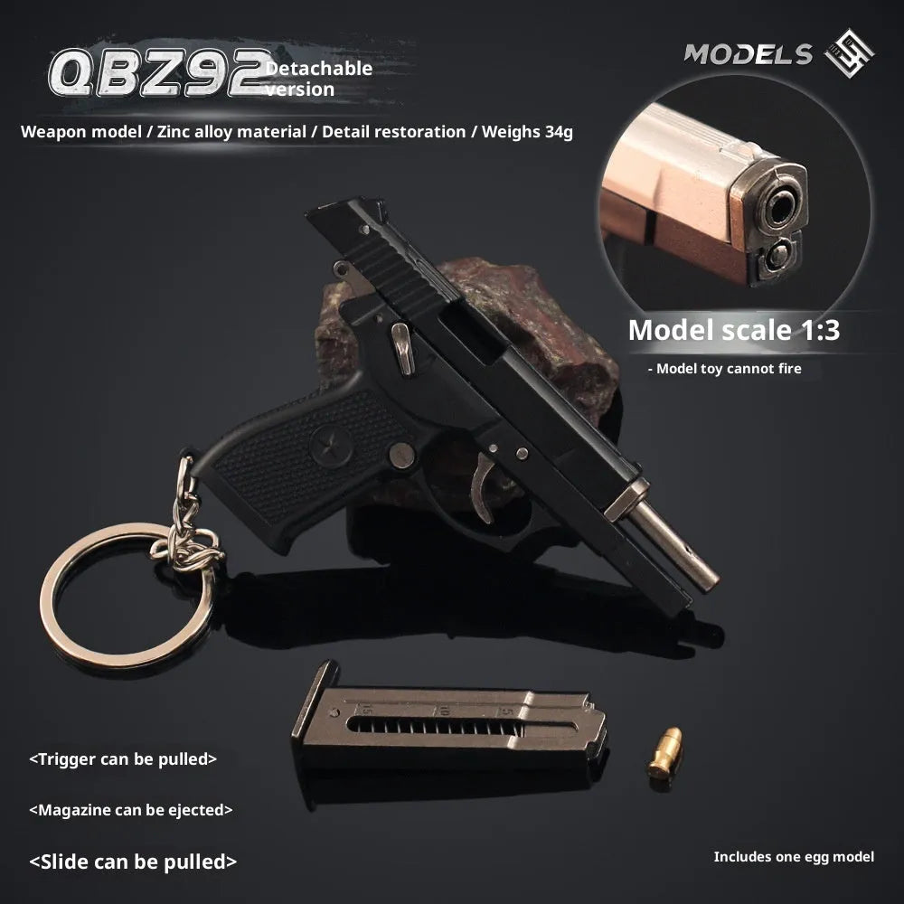 Semi-alloy disassembly grab model keychain pendant in black with geometric shape on key ring