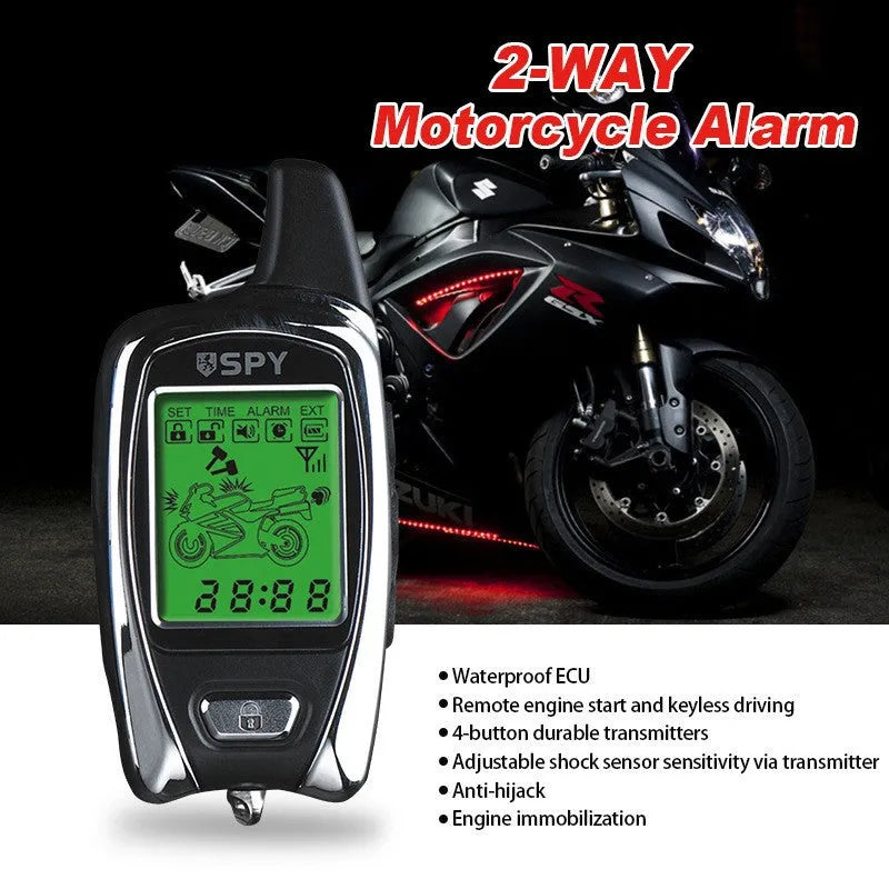 black plastic bidirectional motorcycle burglar alarm with remote control for 12V vehicles