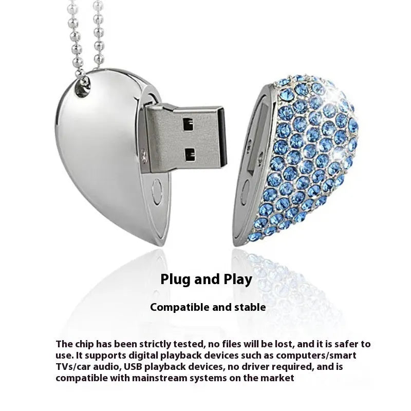 Decorative heart-shaped USB flash drive with a brick-inlaid pattern on a metal case.