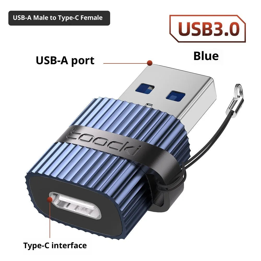 USB3.0 male to Type-C female adapter in aluminium alloy, black colour variant