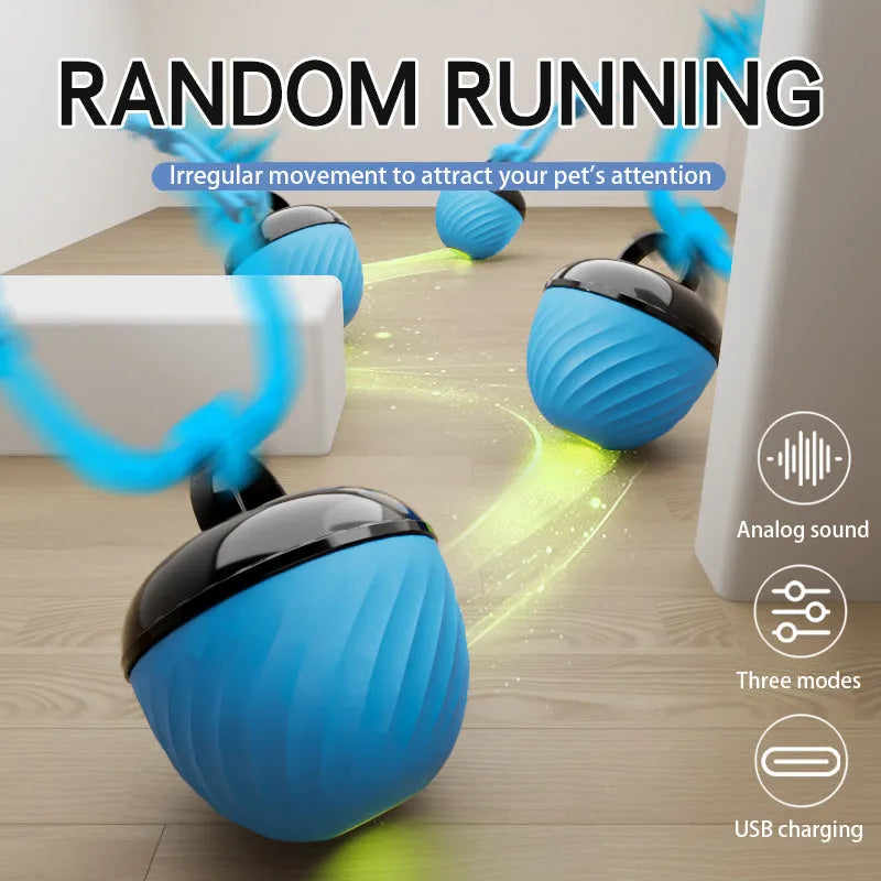 ABS cat teasing ball for self-hi relieving play, 6.8 x 8.1cm, in blue or red, with 200mAh battery