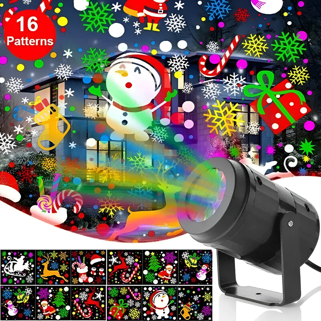 Christmas snowflake projector light displaying rotating Santa Claus and snowflake patterns for outdoor holiday decor