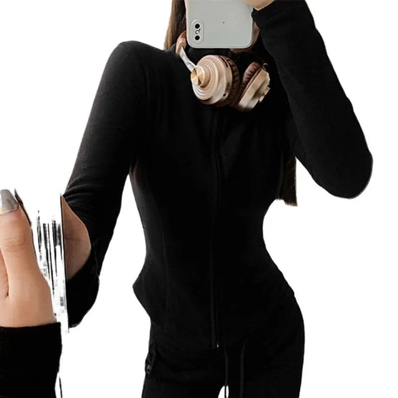 Women's slim fit Dralon cardigan with zipper, flying sleeves, solid colour, gray