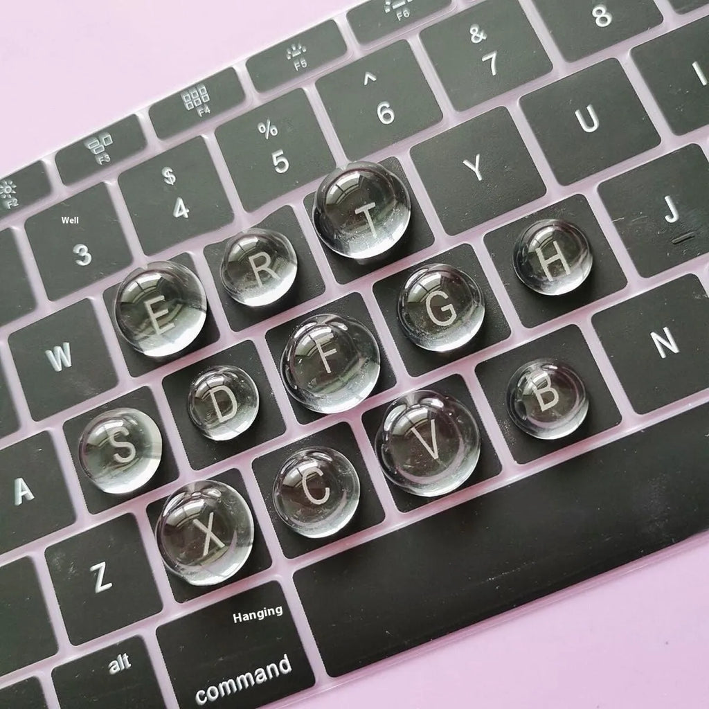 Crystal glass ball keyboard stickers in 12x6mm and 16x8mm round PVC sizes with self-adhesive backing