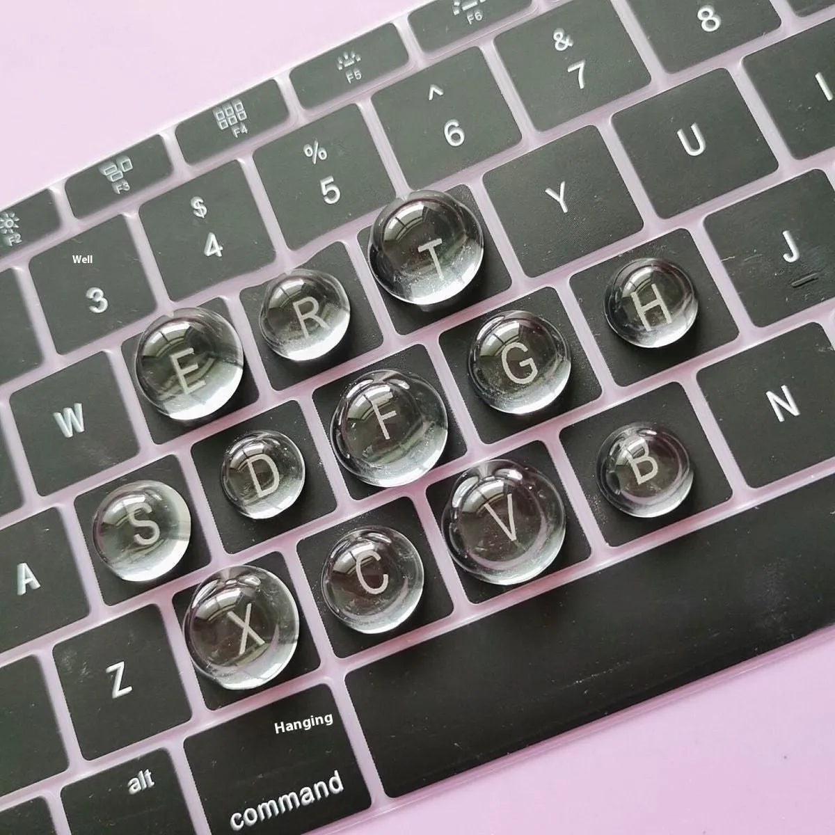 Crystal glass ball keyboard stickers in 12x6mm and 16x8mm round PVC sizes with self-adhesive backing
