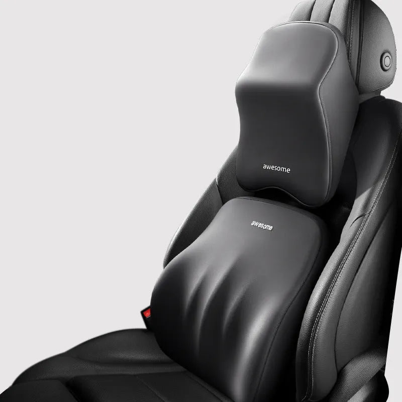 Memory foam car lumbar pillow with geometric pattern headrest support in black colour