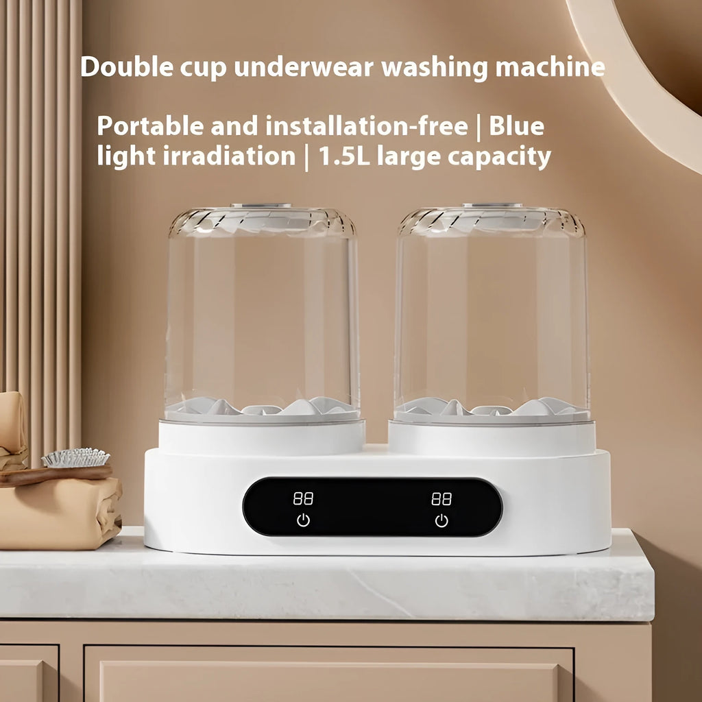 White double bucket USB portable mini washing machine for delicate laundry.