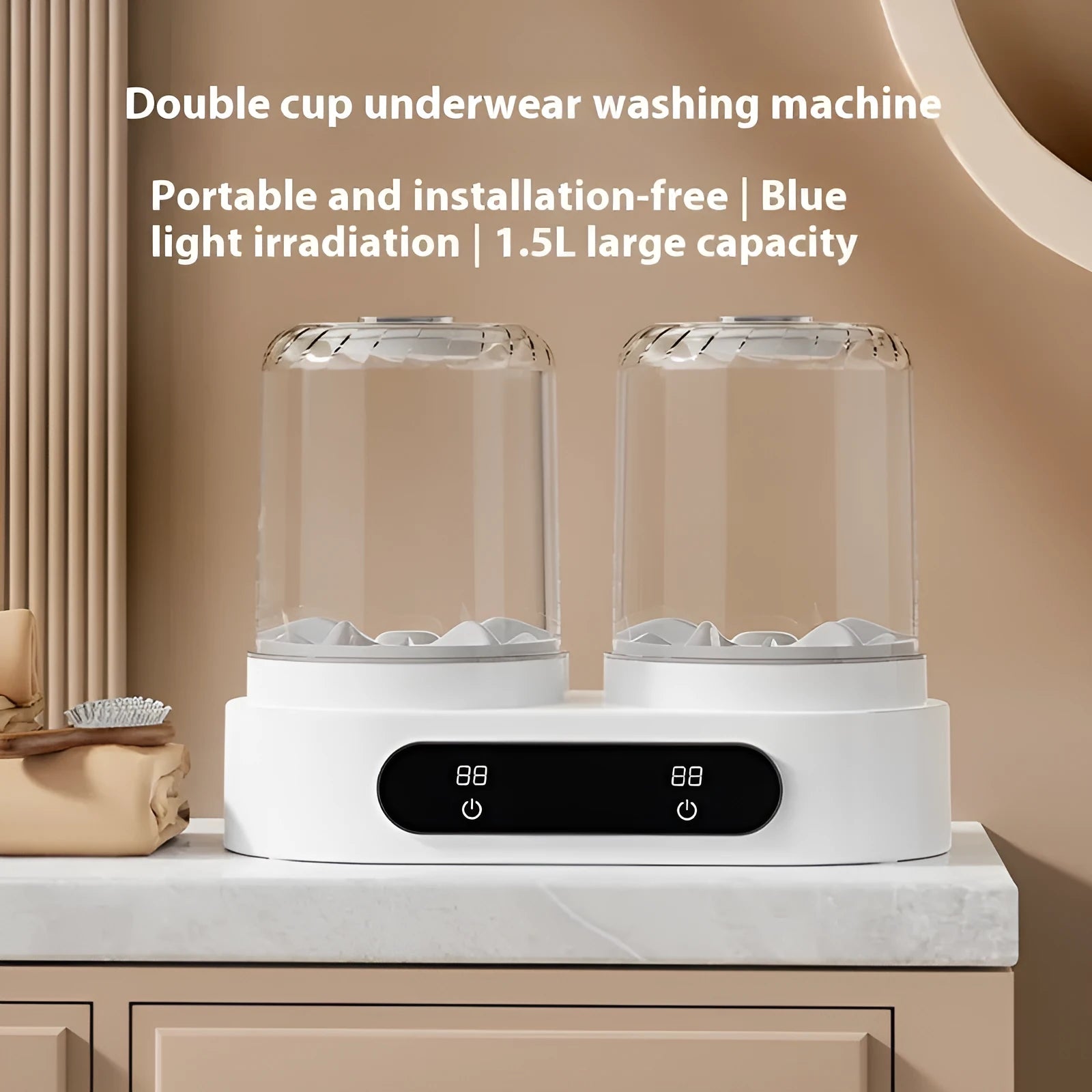 White double bucket USB portable mini washing machine for delicate laundry.
