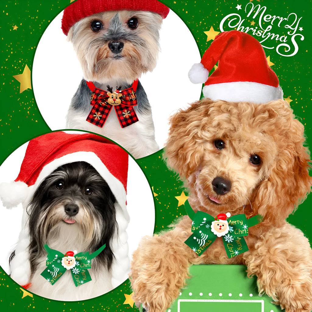 Red and green British style polyester bow tie for pets and Christmas tree decoration
