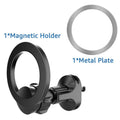 Black magnetic car phone holder mounted on vehicle air vent