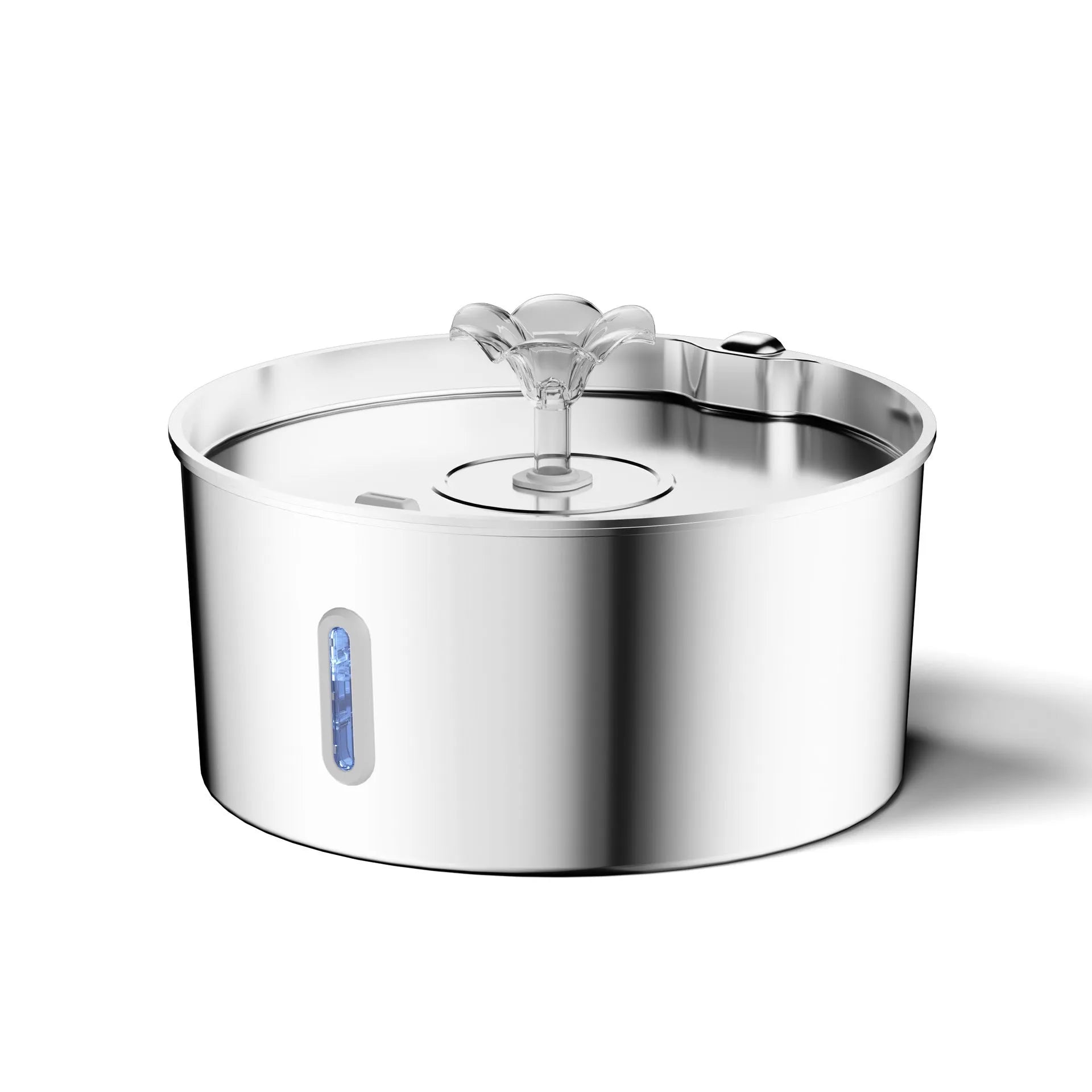 7L stainless steel floating pet bowl with strip window and faucet opening for cats and dogs