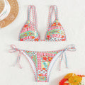 Women's lace-up split swimsuit with backless design and high-leg briefs in polyester spandex