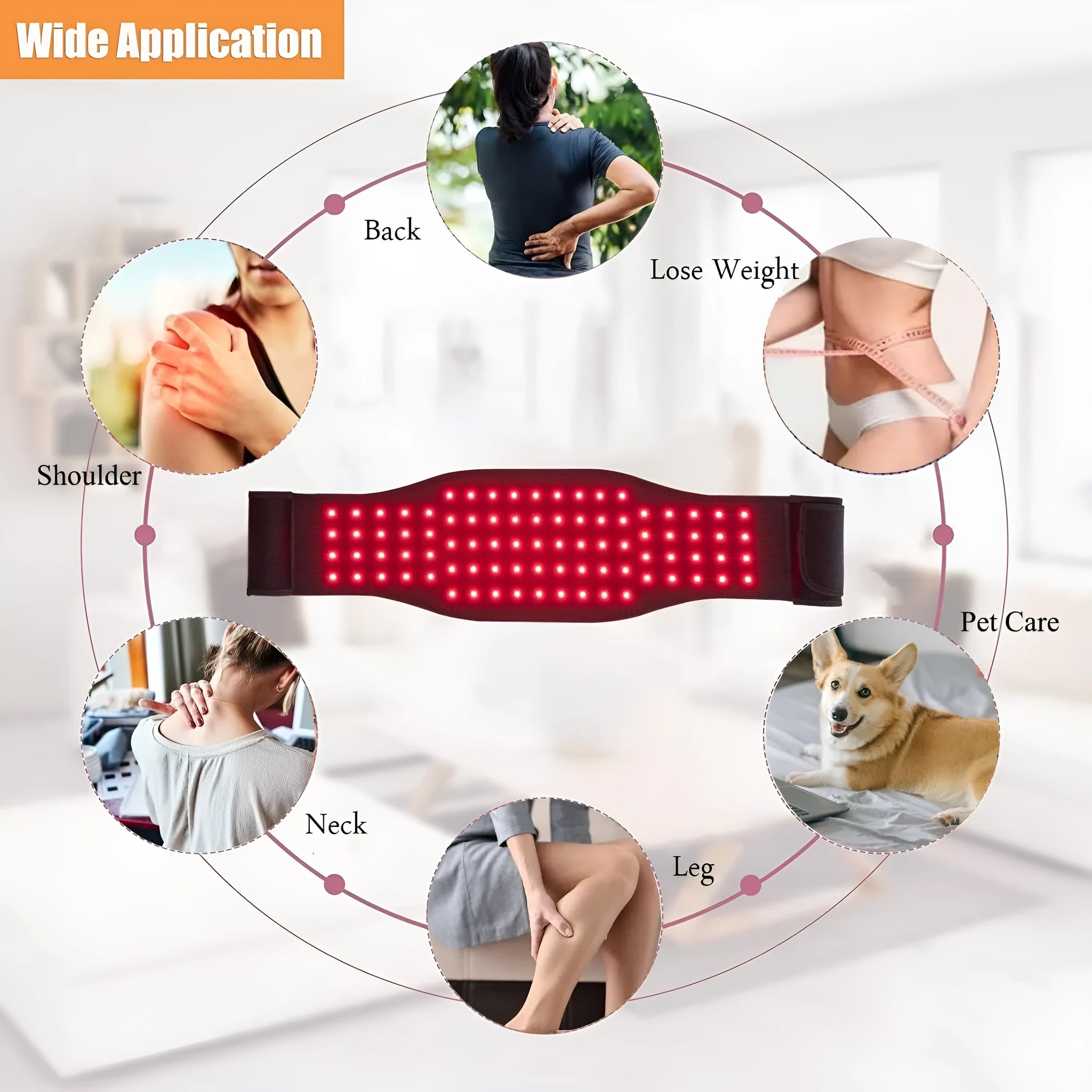 Black infrared physical therapy belt with red light for waist pain relief and heat therapy