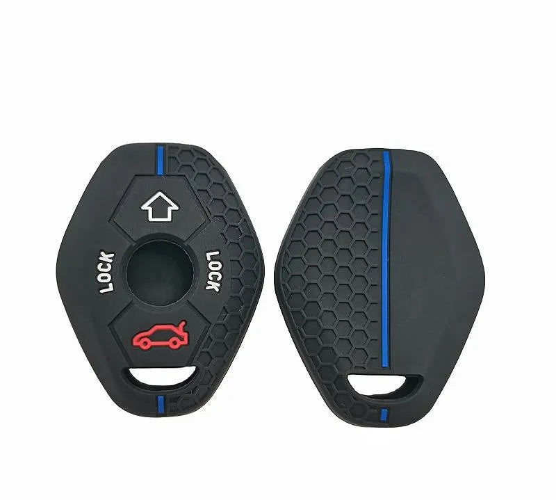 Honeycomb pattern silicone car key case in black with blue line