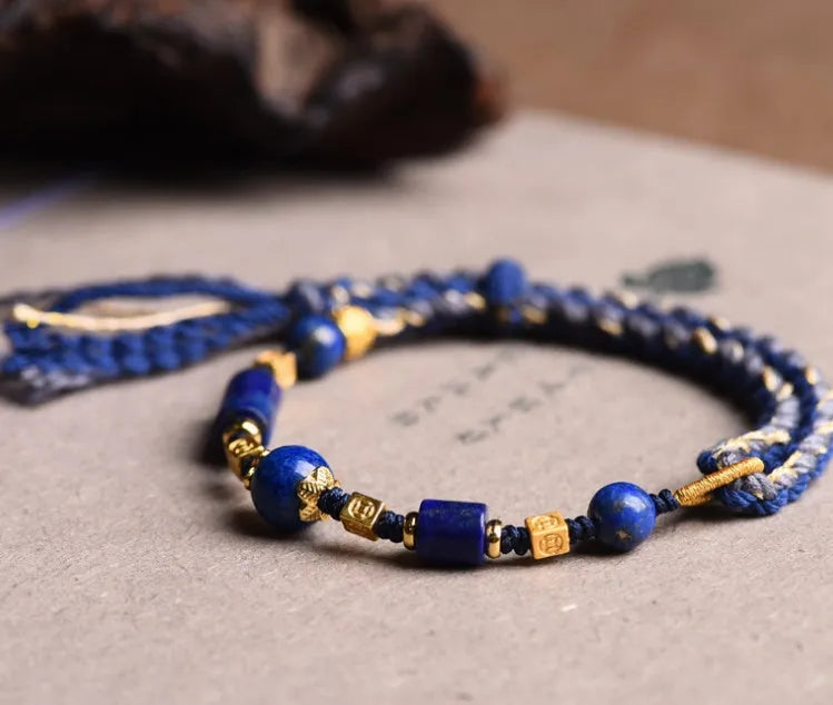 Hand-woven flexible wire watch bracelet with lapis lazuli colour option