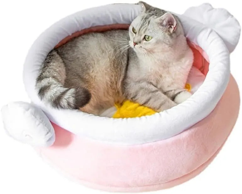 Pink and yellow honey pot shaped cat sofa bed with removable pad for small pets