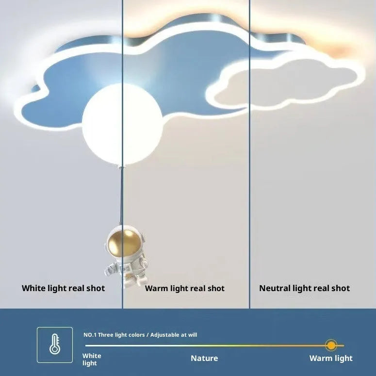 Modern simple round starry sky ceiling lamp in blue with remote control for kids rooms