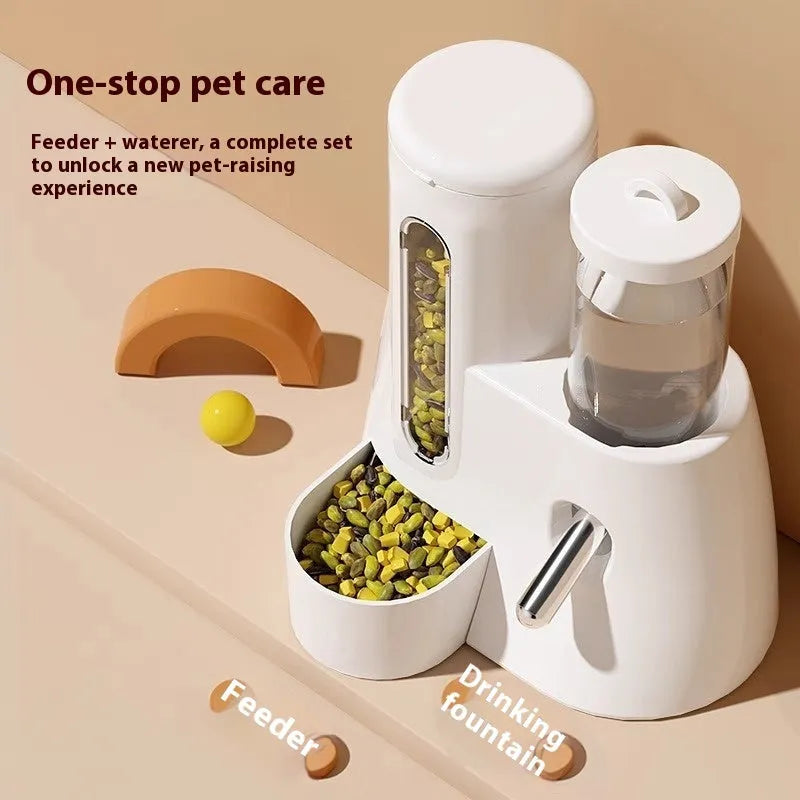 White, blue, and pink plastic hamster automatic drinking water feeder and food basin set.
