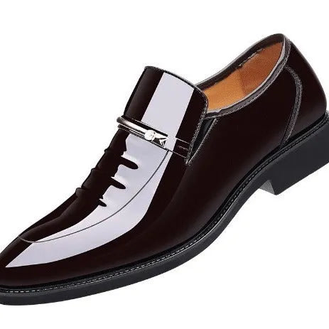 Men's business patent leather shoes in black or light brown, artificial PU upper, sizes 38-48